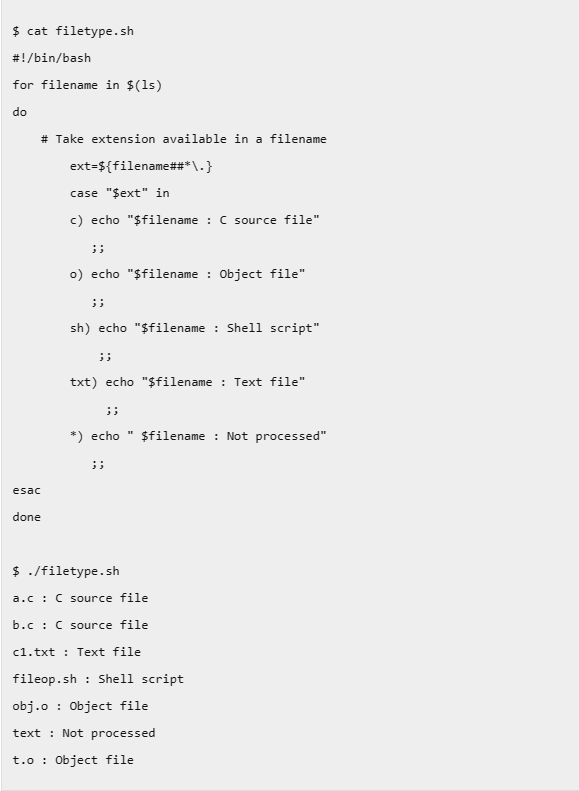 Bash Case Example 3. Find File type from the Extension